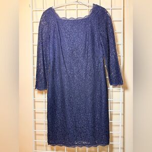 Adrianna Papell Navy Long Sleeve Lace Dress